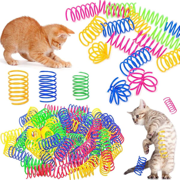 4/200 st kattfjäderleksak kattspiralleksaker interaktiva för inomhusfärgade katter plastfjädrar spole för kattungejakt slog random Size 4PCS
