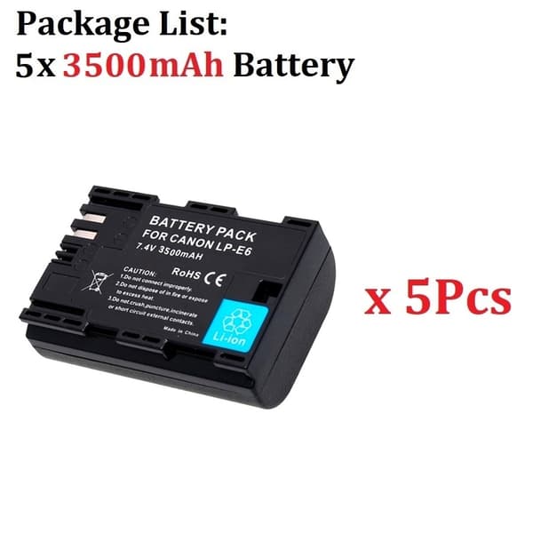 3500mAh LP-E6 LPE6 E6N kamerabatteri för Canon-kameror för EOS 5D Mark II 2 III 3 6D 7D 60D 60Da 70D 80D 90D DSLR för EOS 5DS 5Pcs