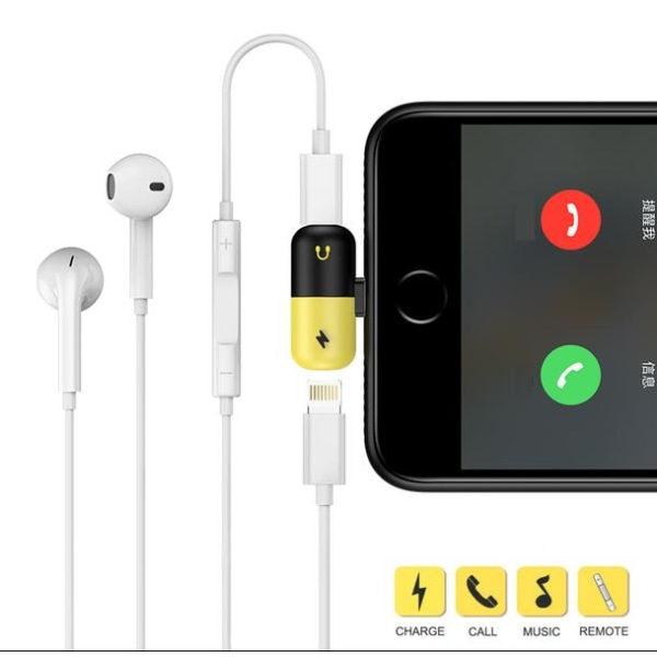 iPhone 7/8 / X adapter 2-i-1 / Lyt til musik og lad op på samme tid Blue white green