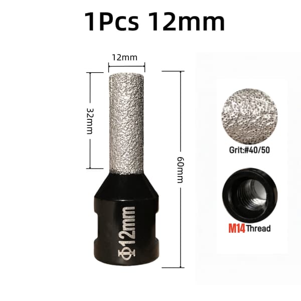 6/8/10/12 mm multifunktionel slibe- og tørborehoved til porcelænsfliser, marmor, hulsav til granit M1412 mm