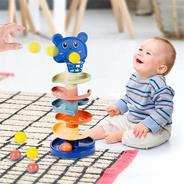 Montessori Rolling Ball Tower Leksak för spädbarn 1-3 år - Stacking Track Educational Game ST651