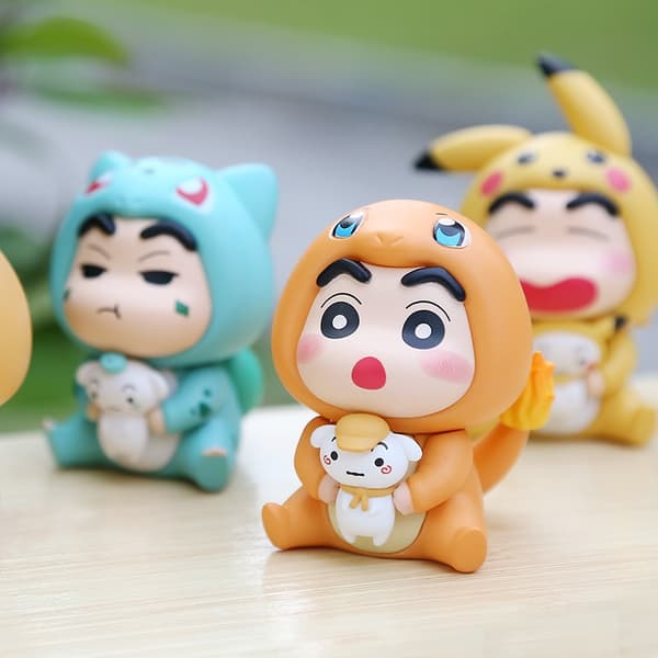 Crayon Shin-chan Pikachu Blind Box Doll - Söt skrivbordsdekoration & julklappssamling Random 3pcs