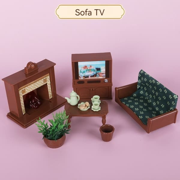 Metsäneläinperhe 1_12 Nukkekodin tarvikkeet Mini_yythk Sofa TV