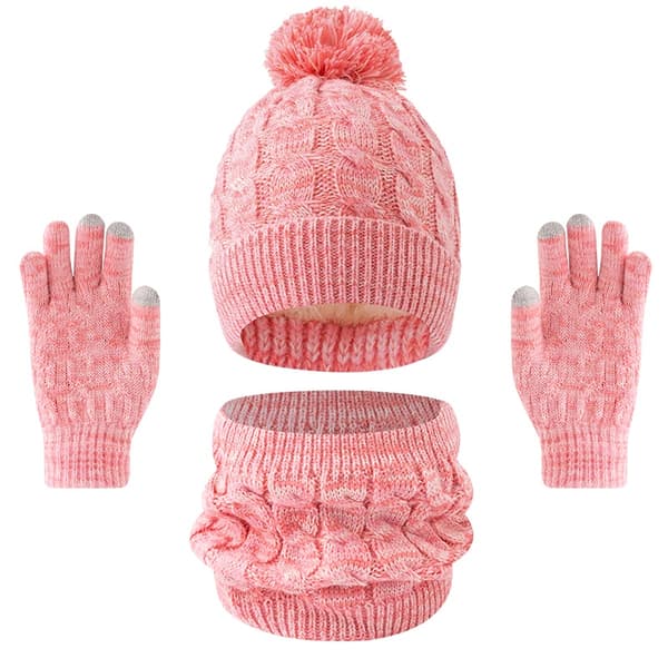 3st Vinterhatt, halsduk och handskar för barn - Varm ullkeps med Pom Pom, mysiga och mångsidiga tillbehör pink Size Uniform code