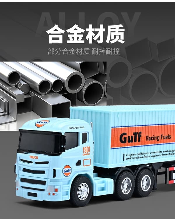 1:64 Liten trailercontainerlastbil Gulf-version Simulering legeringsbilmodell prydnadsleksak Samla pojkleksaker presenter No Box3