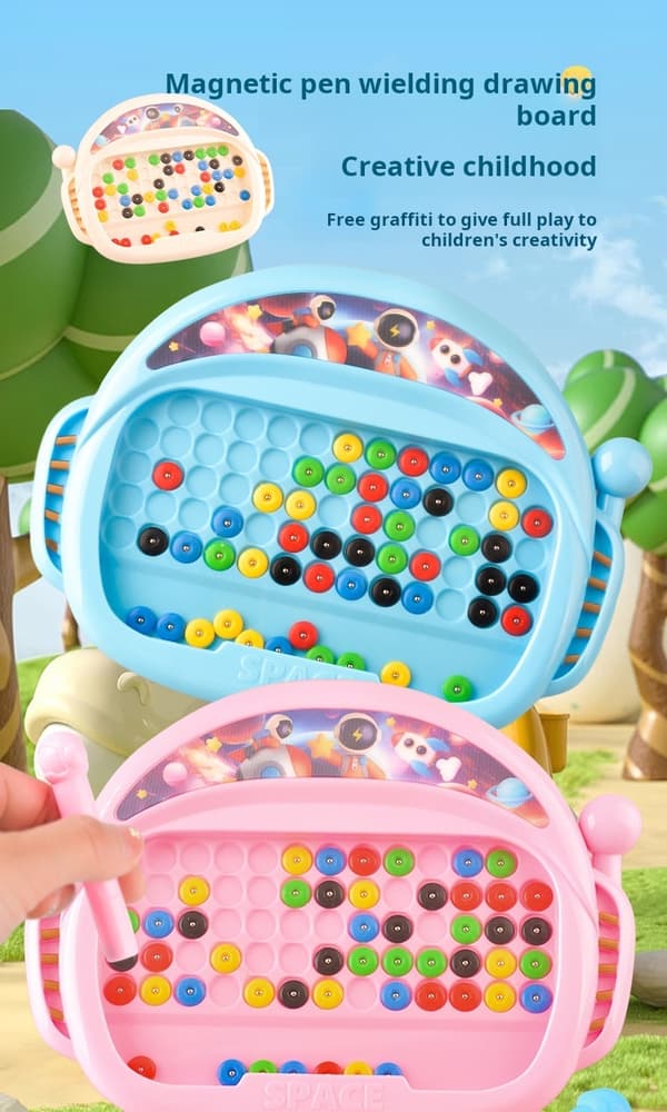 Magnetisk doodleboard för barn 3-8 år, ritleksak med penna och pärlor, Montessori-present Beige box