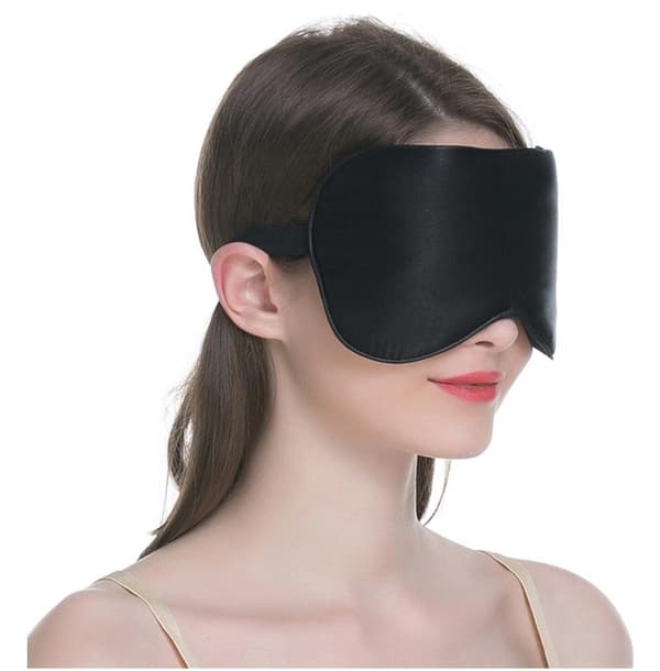 SOVMASK ÖGONMASK 100% SILKE SVART
