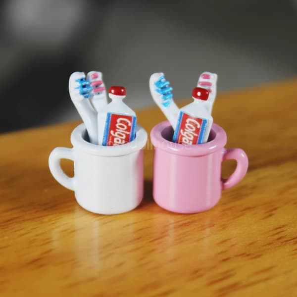 1/12 dukkehusminiature mini-kop tandpasta tandbørste til ob11 blyth bjd pullip dukkehusmøbler tilbehør legetøj 1 set with cup E
