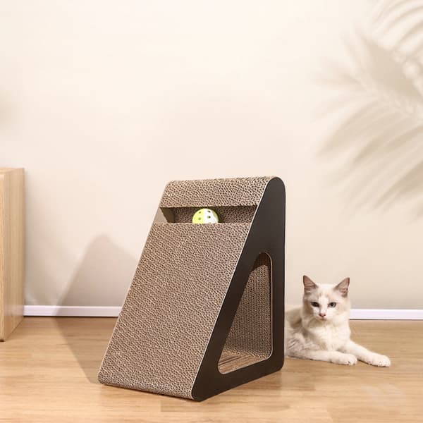 2 i 1 kradsetræ til katte, paptrekanter formet med spinningbolde, robust anti-ridse legetøj, der lindrer stress hos katte til kæledyr Medium