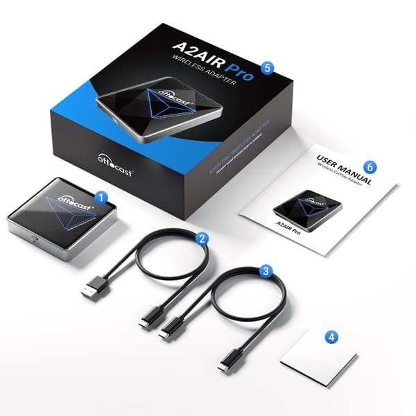 Ottocast A2Air Pro langaton Android Auto -sovitin, Spotify Waze Multimedia, tehdasasenteiseen Adnroid Auto -autoon A2Air Pro