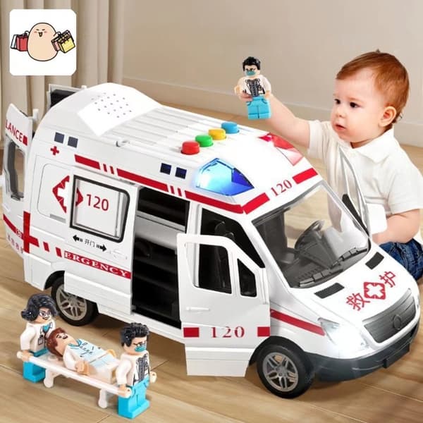 1:24 Legeringsambulancemodel Simulering Pull-back Lyd og Lys Støbt Legeringsbil Legetøjssæt Børnefødselsdagsgave Big Ambulance