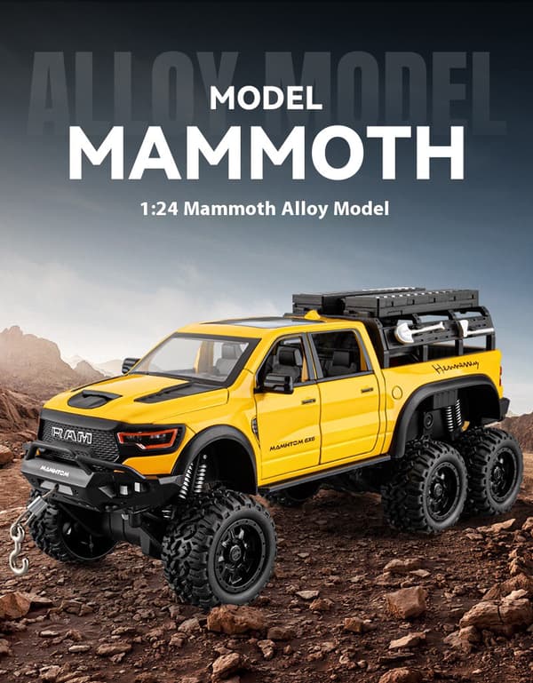 Stor storlek 1:24 Mammoth 6X6 Terrängbil Pickup Barnleksaksbil Simulering Legeringsbilmodell Ornament Pojkepresent WHITE WITH BOX