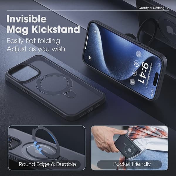 Magnetiskt telefonskal med ringstativ, stöd för iPhone 17 Pro Max 16 15 14 13 12 11 Black Case For iPhone 16E