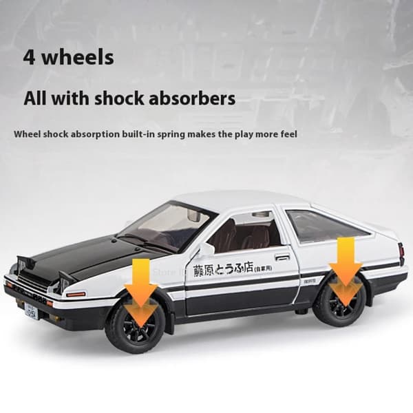 1:30 Skala Initial D AE86 Legetøjsbilmodel Legeringskarosseri Gummidæk Støddæmpning Pull Back Simuleringskøretøjer Drengefødselsdagsgave White