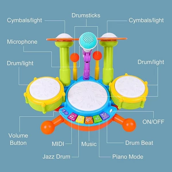 Creative Electric Jazz Drum Kit for Kids - Light-Up percussion leksak för tidig utbildning presenter Green