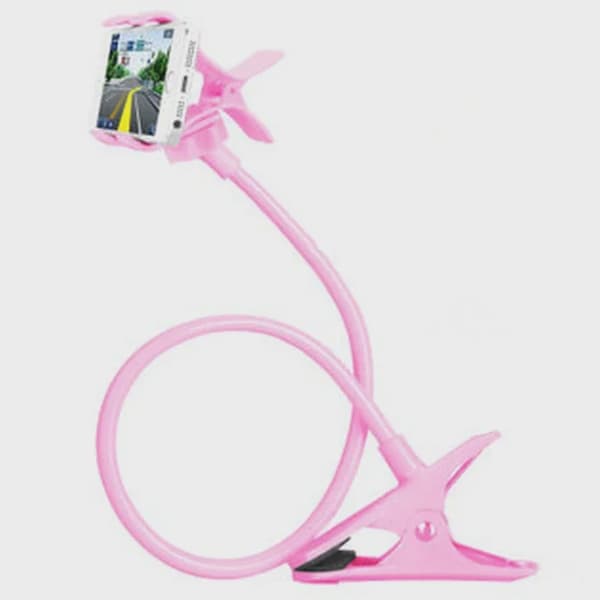 70 cm 360° fleksibel klips telefonholder bærbar skrivebordssengmontering til smartphones Pink