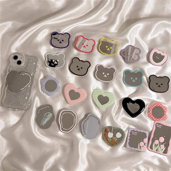 Love Heart Makeup Spejl Telefon Grip Ring Holder Stand til iPhone 15 Tilbehør PT015