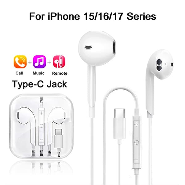 Originale ørepropper til iPhone 17 Air 16 15 Pro Max hovedtelefoner Type C kablede øretelefoner til Apple iPhone 14 13 12 11 Pro Max headset TypeC Jack