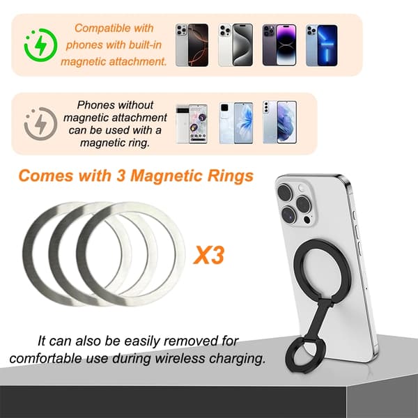 Dubbelsidig magnetisk ringhållare vikbar telefonstativ för iPhone 16 15 14 Samsung Huawei White With 1 Ring