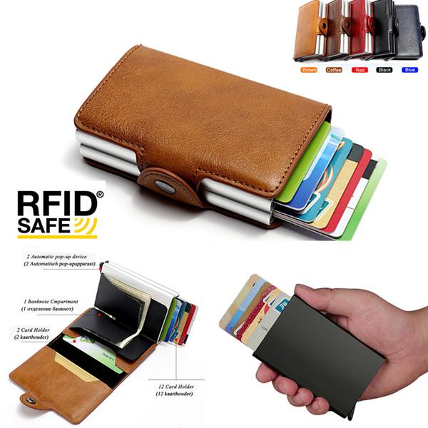 Card case Anti-theft with signal blocking RFID- Leather 5 Colors Red Röd PU Läder 12 kort