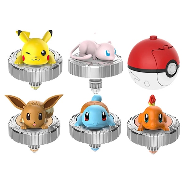 Äkta Lingdong Pokémon Gyro Leksaker för barns Fantasy Pikachu Charmander Dra sladd Battle Spinning Combat Komplett Set Presenter Mewtwo Gyro
