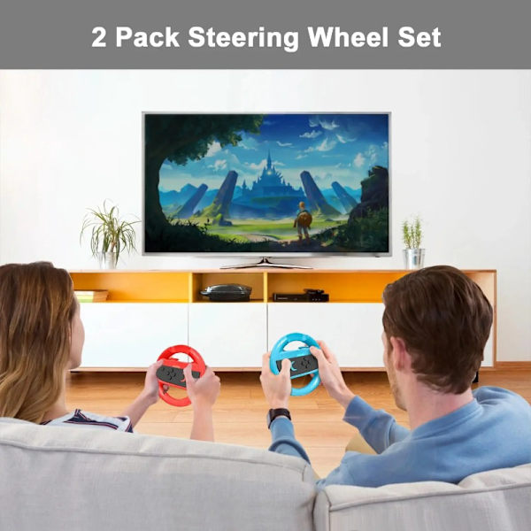 2 stk. racerratcontroller til Nintendo Switch 2 & Switch OLED-model Joy-Con Mario Kart 8 Deluxe ABS til materialehåndtag white and blue