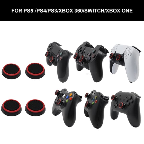 4 stk. silikone analoge thumbstick-grebsdæksler til PS5/PS4/PS3 controllerhætter til Steam Deck/Xbox One/Xbox 360 gamepad-tilbehør Black Red