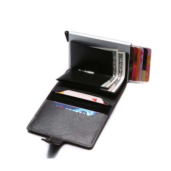 Sort-RFID NFC beskyttelse pung kortholder 5 kort (ægte læder) Black