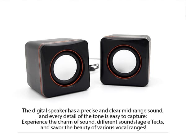 Lille computerhøjttaler stationær 2.0 bærbar mini USB kablet subwoofer hjemmekontor Black