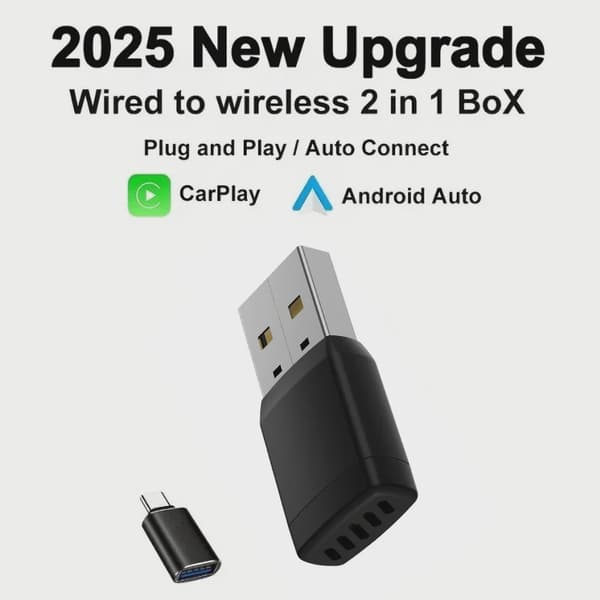 Carplay trådløs adapter Android Auto 2 i 1 Smart Dongle 5G WIFI til iPhone Android telefon til Volvo Benz MG Kia Chery VW black