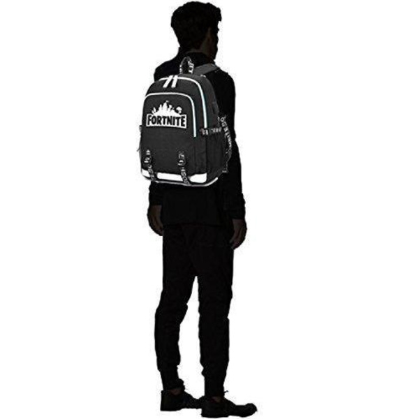 Fortnite backpack Night-lighting School bag with USB and headphone socket Black