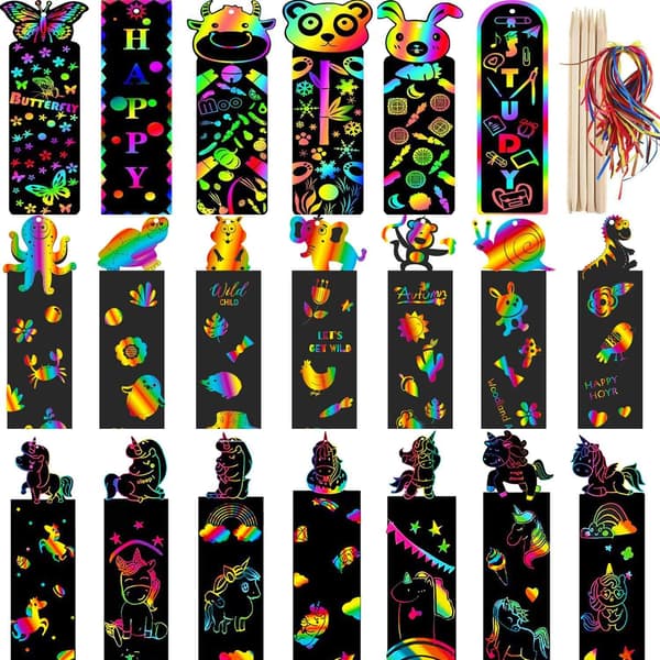 Gör-det-själv djur som skrapar målarleksaker för barn - 24/48 st Färgglada scratch konstpapper 24Pcs Random