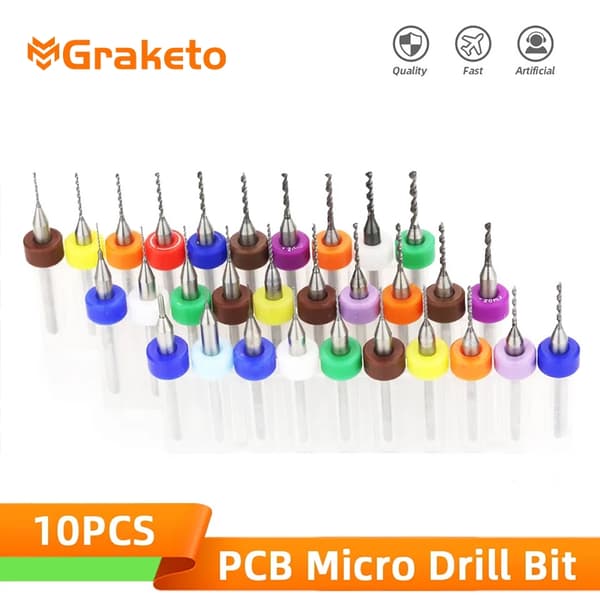 10-delt PCB-mikroboresæt 0,1-3,175 mm wolframkarbid printkort med 1/8" fast gevind PCB 1.4 mm 10 pcs