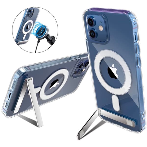 Magnetiskt telefonskal med stativ för iPhone 11 till 17 Pro Max Transparent hållare Transparent Compatibility by Model i