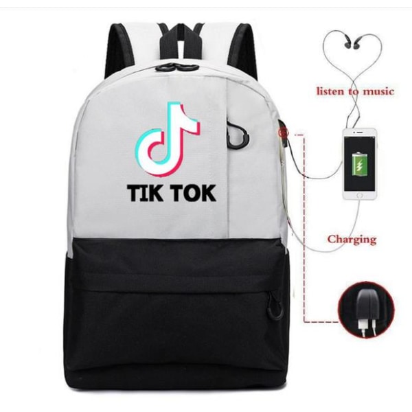 TIK-TOK Backpack - waterproof school bag with USB and Headphone jack Grey