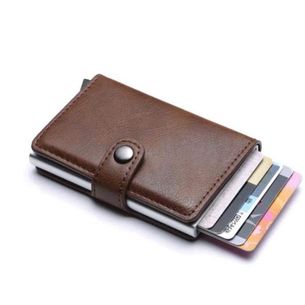 Brun - RFID-beskyttelse pungkortholder 5 kort (ægte læder) Brown