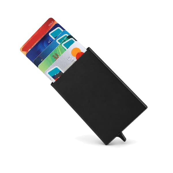 Pop-Up Card Holder - The aluminum compartment protects (RFID-safe) Silver color
