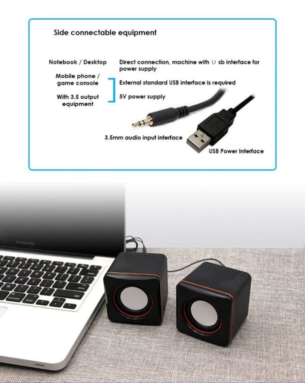 Firkantet minihøjttaler Bærbar stationær computer Bærbar mini USB-højttaler Black