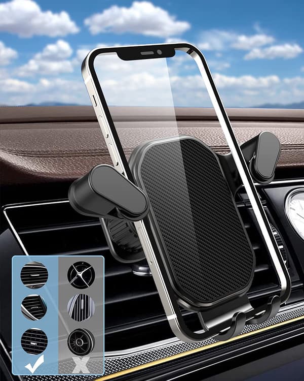 Gravity Bilholder Luftventil Clip Mount Universal Stødsikker Stander til iPhone Samsung Xiaomi GPS black