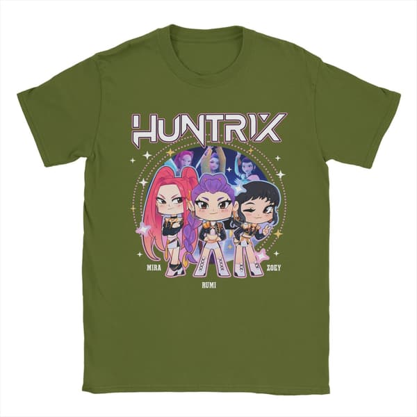 Huntrix Kpop Demon Hunters Chibi T-shirt til mænd - 100 % bomuld plus størrelse O-hals Tee Khaki L