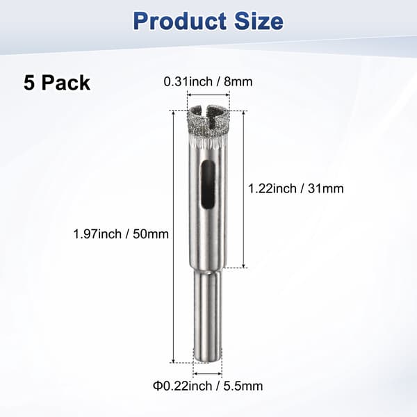 5-delt diamanthulsavbor 3-18 mm glasbor til keramik/marmor/granit 8 mm  Round shank