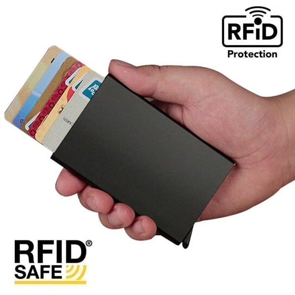 PopUp Smart korthållare skjuter Fram 8st Kort RFID-NFC Säker- Mö Blå
