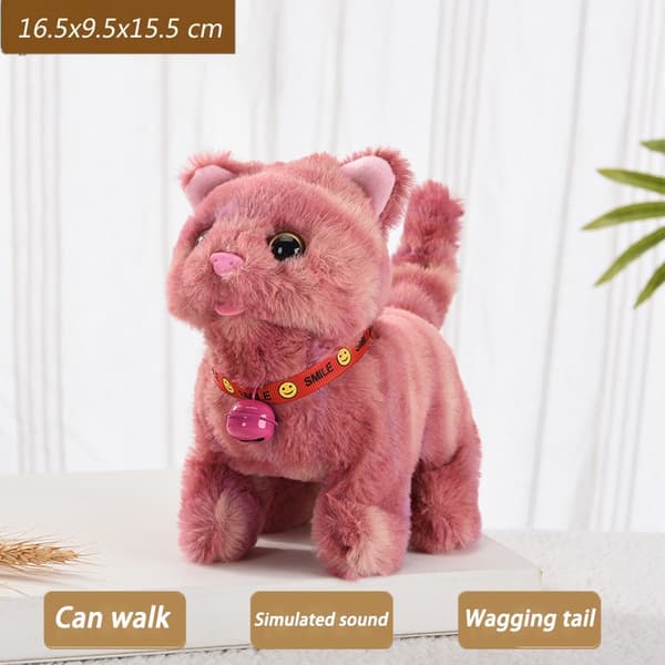 Interactive Walking Kitty Plyslegetøj - Mjauende, logrende hale, nikkende hoved - Perfekt gave til børn Collared cat White