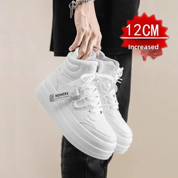 Nye efterår/vinter mænds afslappede sneakers 12 cm Øget højde 10 cm tyk sål Hvide sko Høj top gummibase herrefodtøj 43 Color Double lace-up black basic 