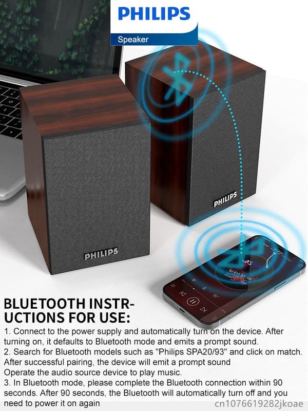 Philips SPA20 Bluetooth-højttaler med 360 graders surroundsound Bluetooth trådløs stereo til computer, Macbook, bærbar computer Philips SPA20