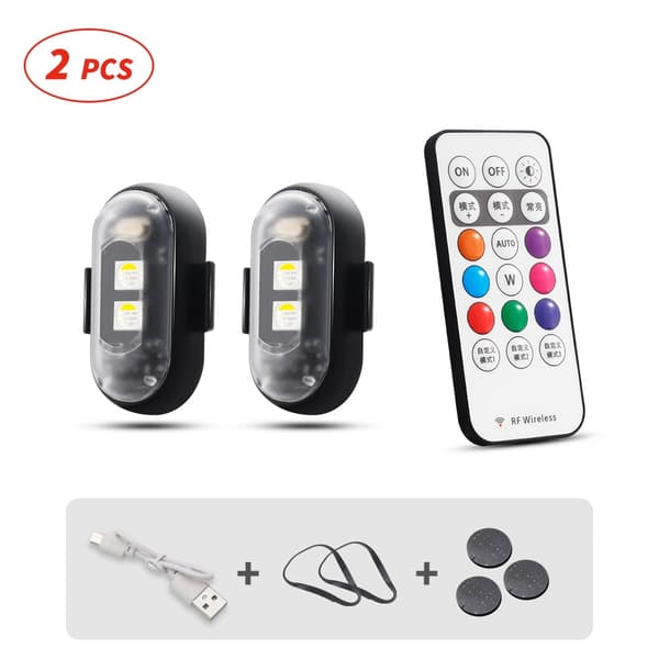 RGB LED-fly Strobelys Motorcykellys LED-blitzposition Trådløst lys Fly Helikopter Advarselslys 2pcs