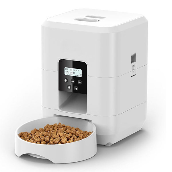 Smart foderautomat til kæledyr, automatisk foderautomat til katte, langsom fodermaskine til hunde med tidsindstillet kvantitativ automatisk foderdispe White Button Feeder