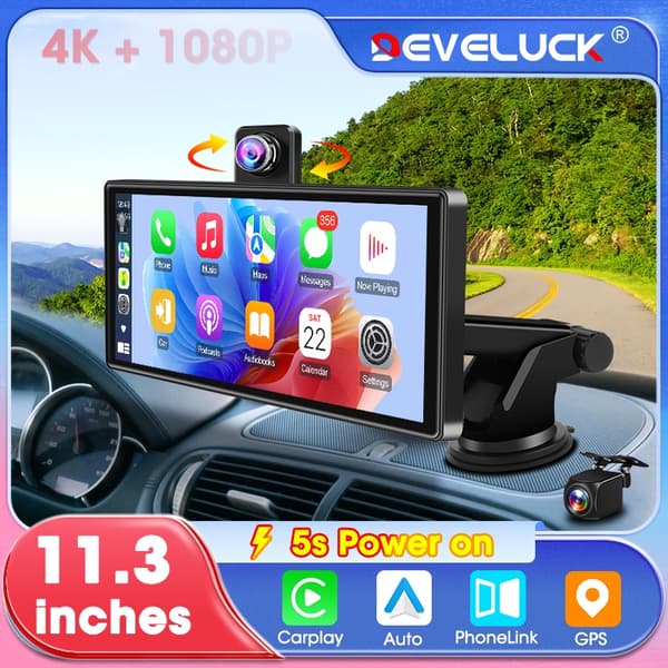 11,3 tums 4K bil-DVR Carplay Android Auto roterbart objektiv dashcam GPS-navigering instrumentpanel FM AUX backkamera videoinspelning No DVR