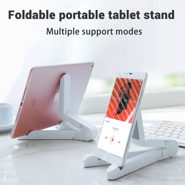 Universal foldbar tabletholder, bærbar plastholder til iPad Air Pro og mobiltelefoner WHITE