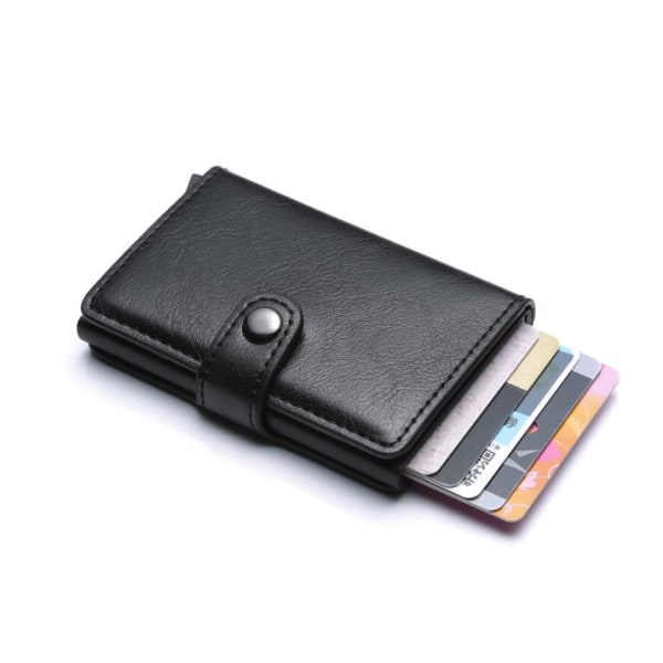 Skydd Svart-RFID  Plånbok Korthållare 5st Kort (Äkta Läder) Svart